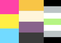 Three pride flags. In order: pansexual, nonbinary, and agender